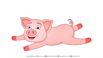 Картинка календари рисованные +векторная+графика поросенок свинья