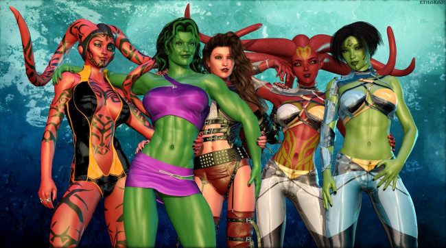 Обои картинки фото 3д графика, существа , creatures, взгляд, девушки, фон