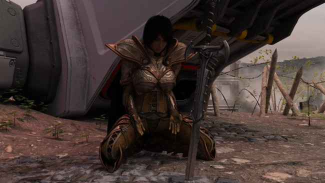 Обои картинки фото 3д графика, фантазия , fantasy, взгляд, девушка, фон