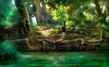 Картинка календари фэнтези 2019 calendar растение деревья природа здание водоем