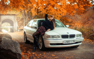 обоя автомобили, -авто с девушками, bmw, e38, mila
