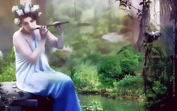 Картинка календари фэнтези 2019 calendar растение природа венок флейта девушка