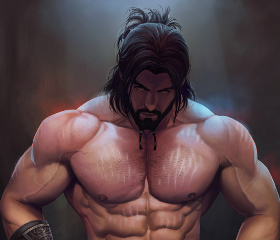Обои картинки фото рисованное, люди, шрамы, торс, борода, мужчина
