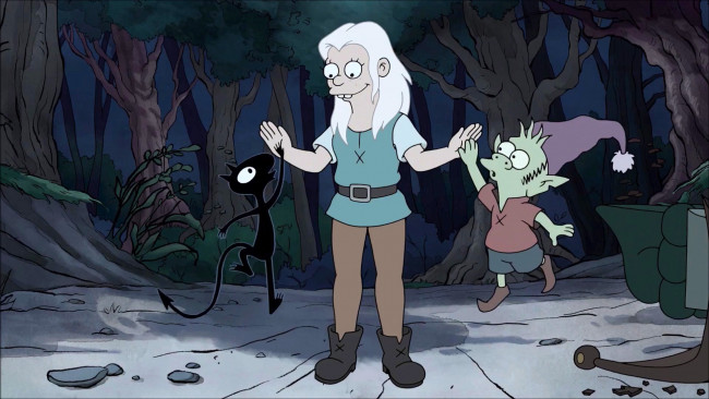 Обои картинки фото мультфильмы, disenchantment, luci, bean, elfo, разочарование