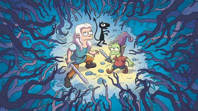 Обои картинки фото мультфильмы, disenchantment, разочарование, luci, elfo, bean