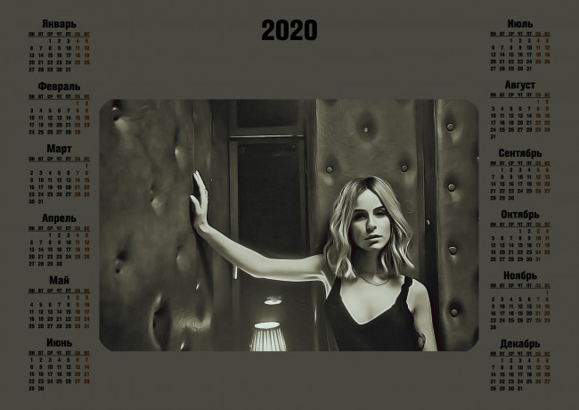 Обои картинки фото календари, компьютерный дизайн, взгляд, девушка, calendar, 2020, женщина, помещение