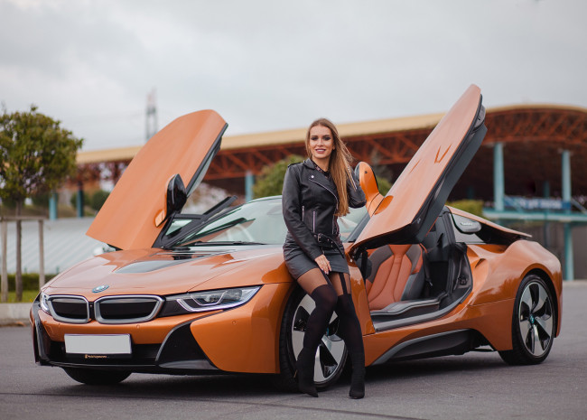 Обои картинки фото автомобили, -авто с девушками, bmw, i8