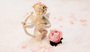 обоя разное, сувениры, купидон, фигурка, цветок