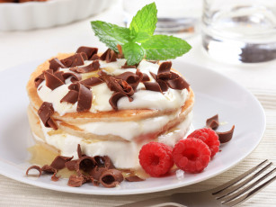 Картинка еда блины +оладьи мята шоколад малина блинчики ягоды стружка