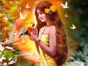 Картинка фэнтези девушки щегол волосы