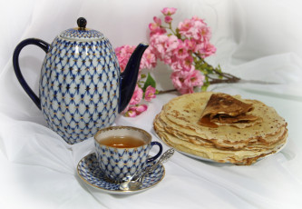 Картинка еда натюрморт чай блины