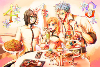 Картинка аниме bleach блич арт аранкары стол сладости девушка гримджоу улькиорра орихиме