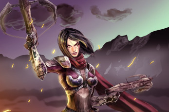 Картинка фэнтези девушки доспехи арбалет девушка фон волосы взгляд