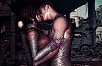 Картинка видео+игры devil+may+cry+4 брюнет развалины девушка обьятия парень поцелуй