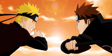 Картинка аниме naruto закат яхико пэйн парни оскал режим саннина блондин наруто