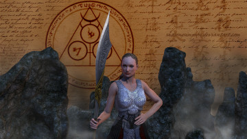 Картинка 3д+графика amazon+ амазонки камни символ девушка