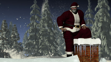 Картинка 3д+графика holidays +праздники камин санта клаус