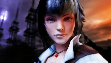 Картинка видео+игры devil+may+cry железные конструкции луна ночь воин девушка взгляд разные глаза лицо брюнетка калон