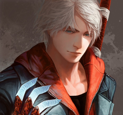 Обои картинки фото аниме, devil may cry, арт, devil, may, cry, nero, парень, рука, меч, рисованный, белые, волосы
