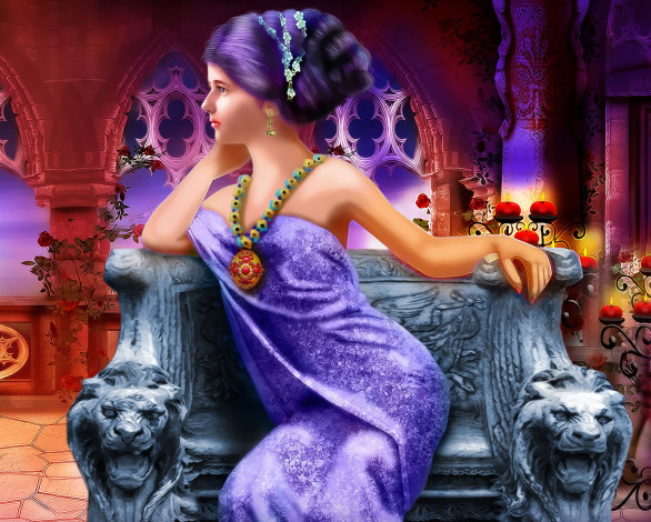 Обои картинки фото фэнтези, девушки, профиль, львы