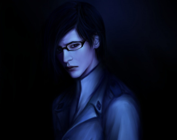 Обои картинки фото аниме, bleach, аранкар, учёный, фан, арт, парень, залиапоро, очки, тёмный, фон, взгляд
