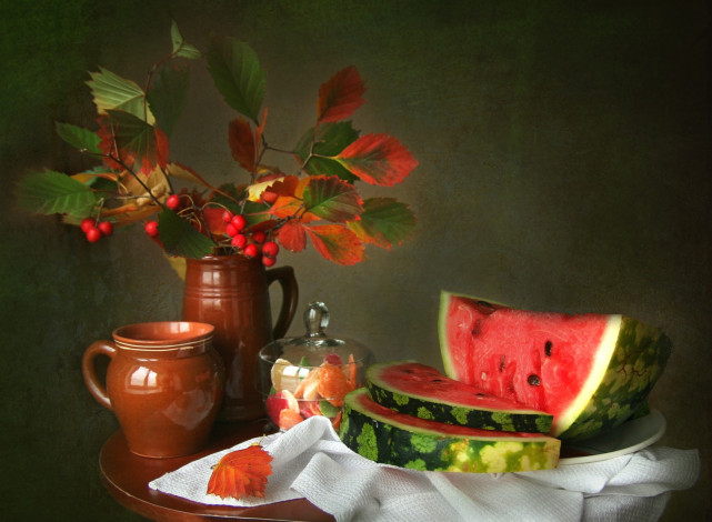 Обои картинки фото еда, арбуз, букет
