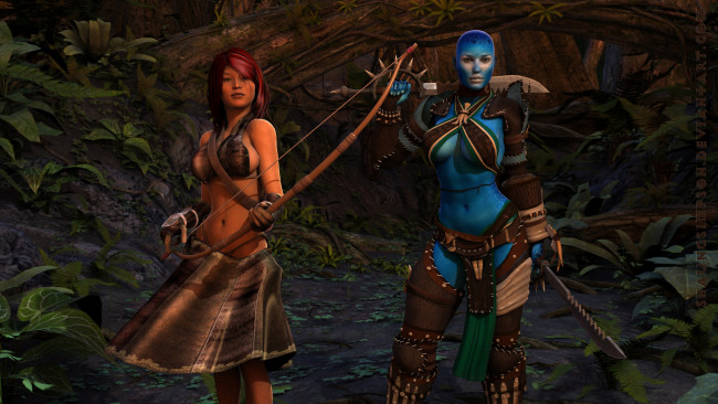 Обои картинки фото 3д графика, amazon , амазонки, лук, девушка, лес