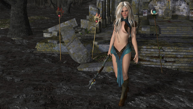 Обои картинки фото 3д графика, fantasy , фантазия, шест, девушка, магия