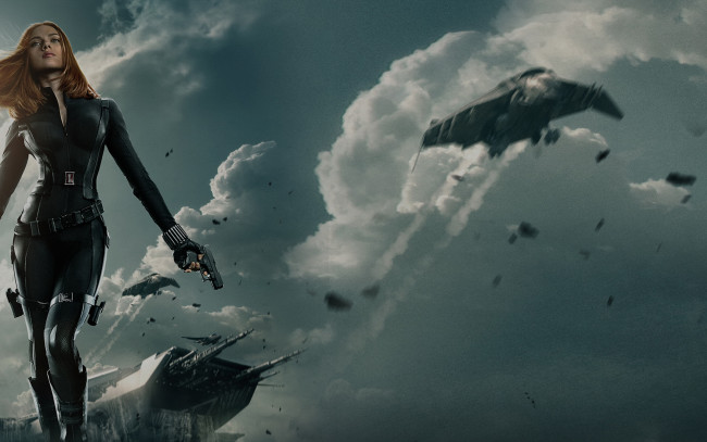 Обои картинки фото кино фильмы, captain america,  the winter soldier, оружие, девушка