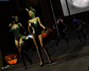 Картинка 3д+графика праздники+ holidays девушка взгляд фон существа halloween