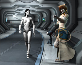 Картинка 3д+графика _science+fiction фон взгляд киборги девушка