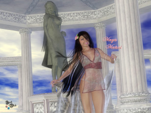 Картинка 3д+графика люди+ people колоны скульптура фон взгляд девушка