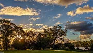 Картинка природа восходы закаты облака парк небо деревья река