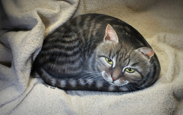 Картинка разное ремесла +поделки +рукоделие ткань рисунок кот камень