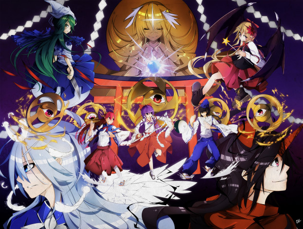 Обои картинки фото аниме, touhou, глаза, девушки, тоухоу, арт, alxz