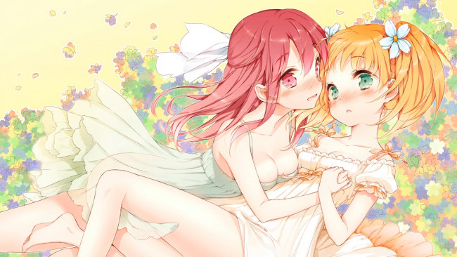 Обои картинки фото sakura trick, аниме, unknown,  другое, смущение, арт, девушки, takayama, haruka, sonoda, yuu, sakura, trick