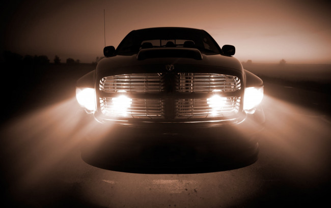 Обои картинки фото dodge, автомобили, свет, фары, решетка