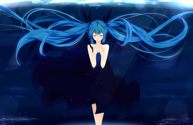 Обои картинки фото аниме, vocaloid, волосы, платье, девушка, hatsune, miku, арт
