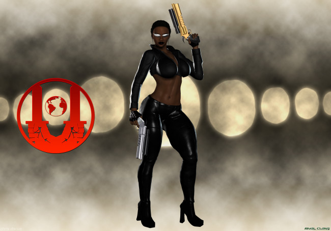 Обои картинки фото 3д графика, фантазия , fantasy, оружие, фон, взгляд, девушка