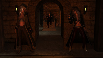 Картинка 3д+графика фантазия+ fantasy девушки взгляд фон оружие