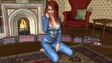 Картинка 3д+графика люди+ people девушка взгляд фон