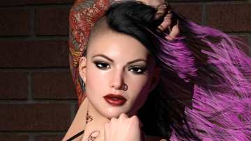 Картинка 3д+графика портрет+ portraits девушка фон взгляд пирсинг