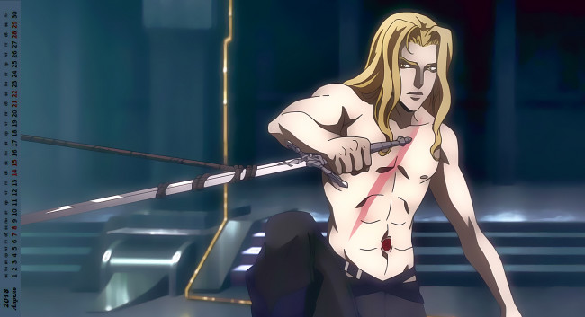 Обои картинки фото календари, аниме, оружие, взгляд, мужчина