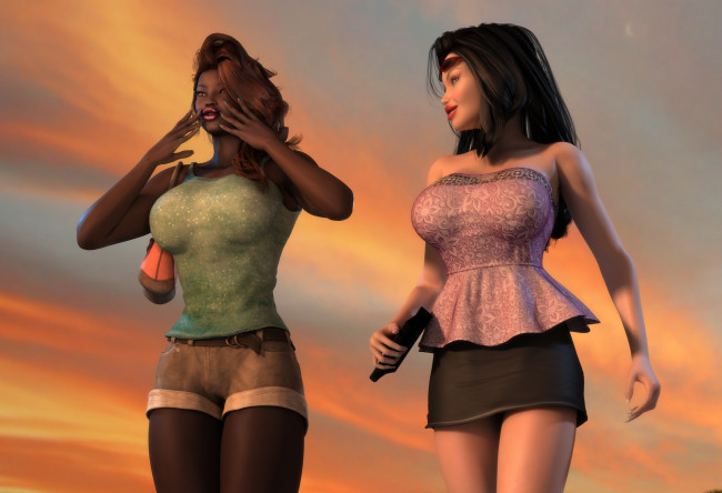 Обои картинки фото 3д графика, люди , people, фон, взгляд, девушки