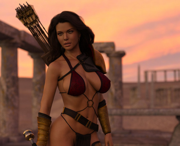 Обои картинки фото 3д графика, фантазия , fantasy, фон, взгляд, девушка