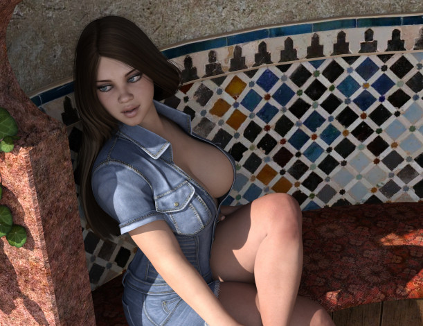 Обои картинки фото 3д графика, люди , people, девушка, взгляд, фон