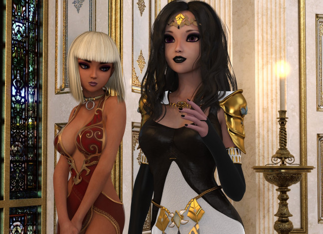 Обои картинки фото 3д графика, люди , people, девушки, взгляд, фон