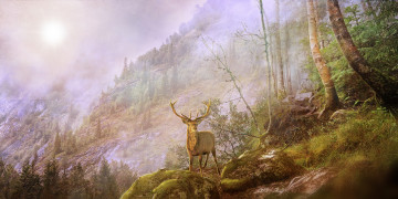 Картинка разное компьютерный+дизайн природа гора олень фон