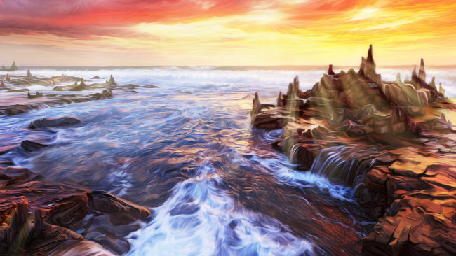 Обои картинки фото разное, компьютерный дизайн, море, фон, скалы
