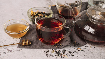 Картинка еда напитки +чай мед чайник чай заварка